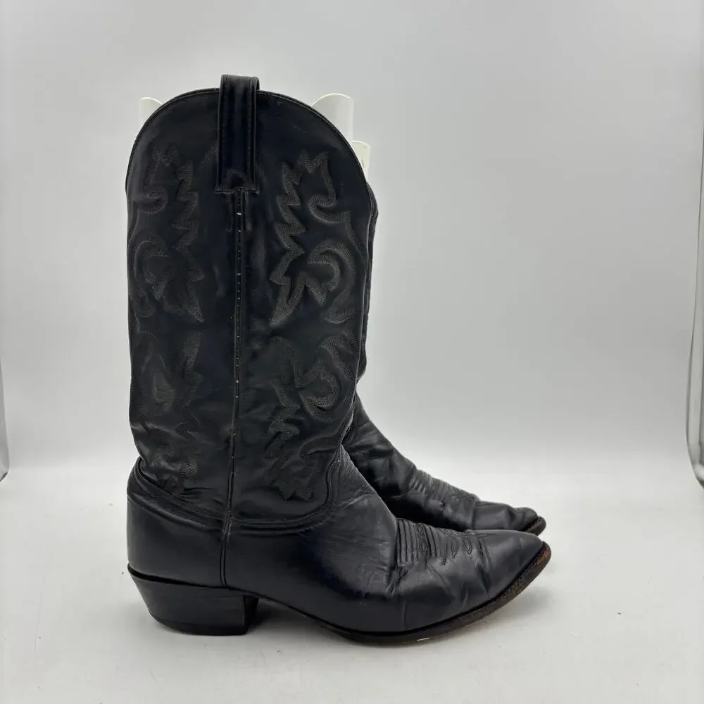 Vintage J. Chisholm Black Leather Cowboy Boots Mens 11.5D Western Cowboy